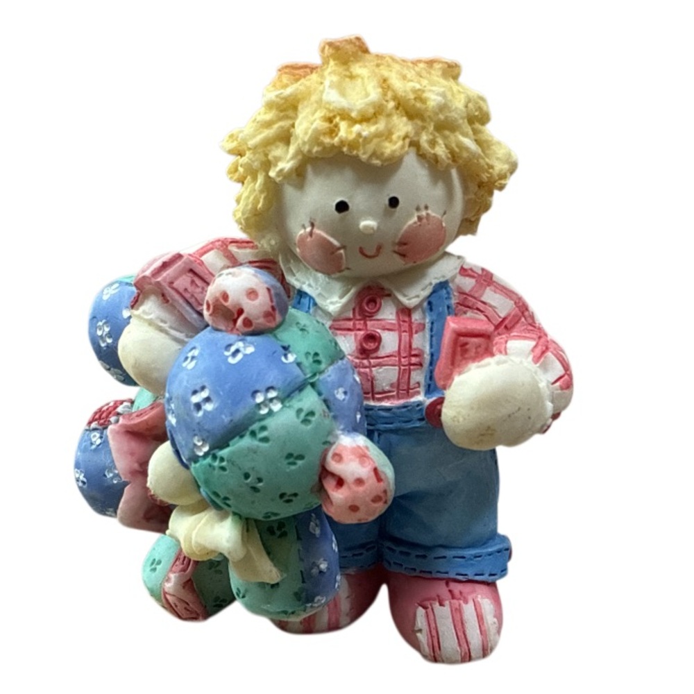 Enesco 1994 Button Down Carnival Kid with Stuffed Animal Figurine